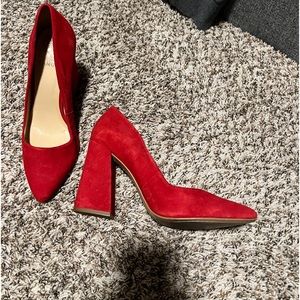 Vince Camuto red suede block heel shoes